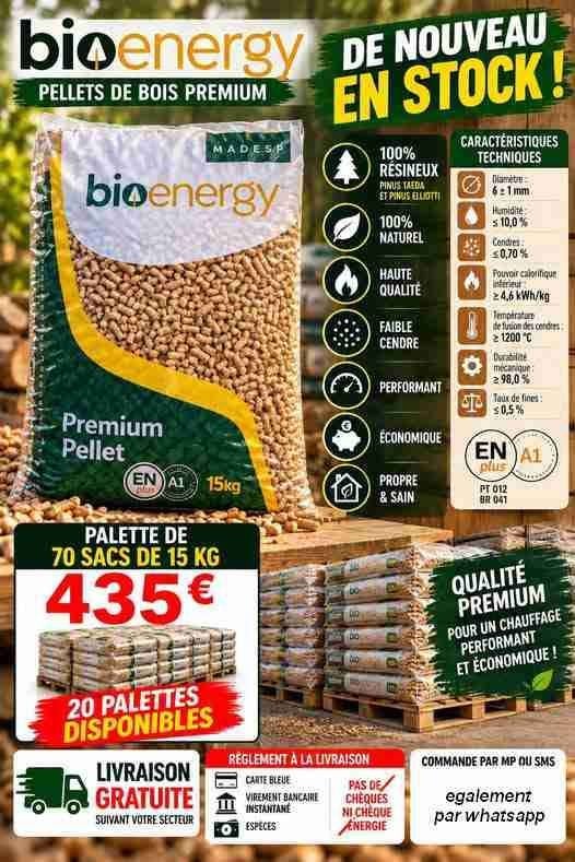 Palettes de Pellets 100 % résineux. Paiement à la livraison, 6 m³ ou plus, Envoi, Autres essences de bois