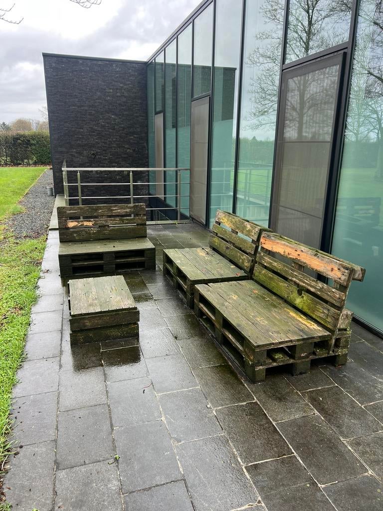 Paletten buiten zithoek, Tuin en Terras, Ophalen, Gebruikt, Tuinset, Hout