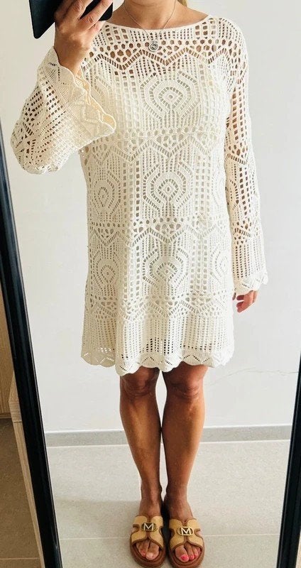 Gehaakte zomerjurk NIEUW, Maat 38/40 (M), Beige, Nieuw, Ophalen of Verzenden
