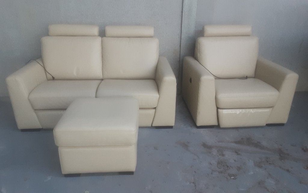 Zetel 2 zit + 1 zit met poef, Enlèvement, Utilisé, Cuir, Modern
