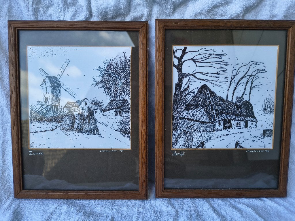 2 werken / tekeningen Leon Canipel, Ophalen of Verzenden