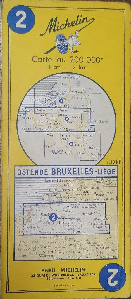 Michelin België 1961 bandenkaart, Gelezen, Verzenden, Michelin, Landkaart