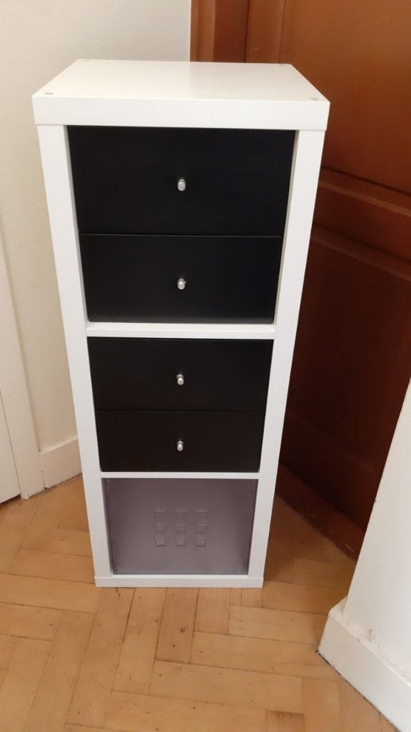 Étagère Kallax 3x1 Blanc + 2 Tiroirs noirs + Box plastique, Maison & Meubles, Enlèvement, Utilisé