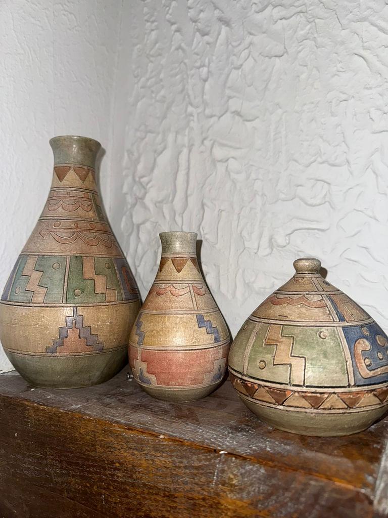 Vintage Peruaans aardewerk met geometrische motieven”, Ophalen
