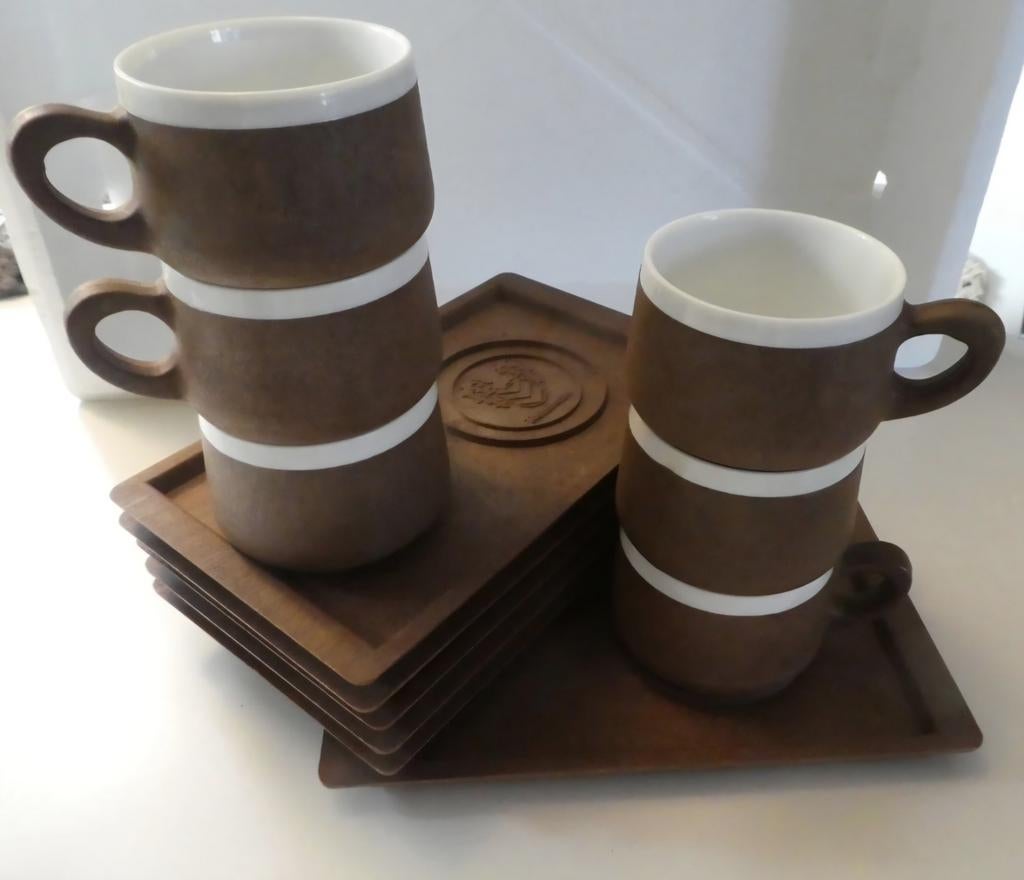 Vintage Rombouts koffiekopje met serveerblad (6 stuks), Antiek en Kunst, Ophalen of Verzenden