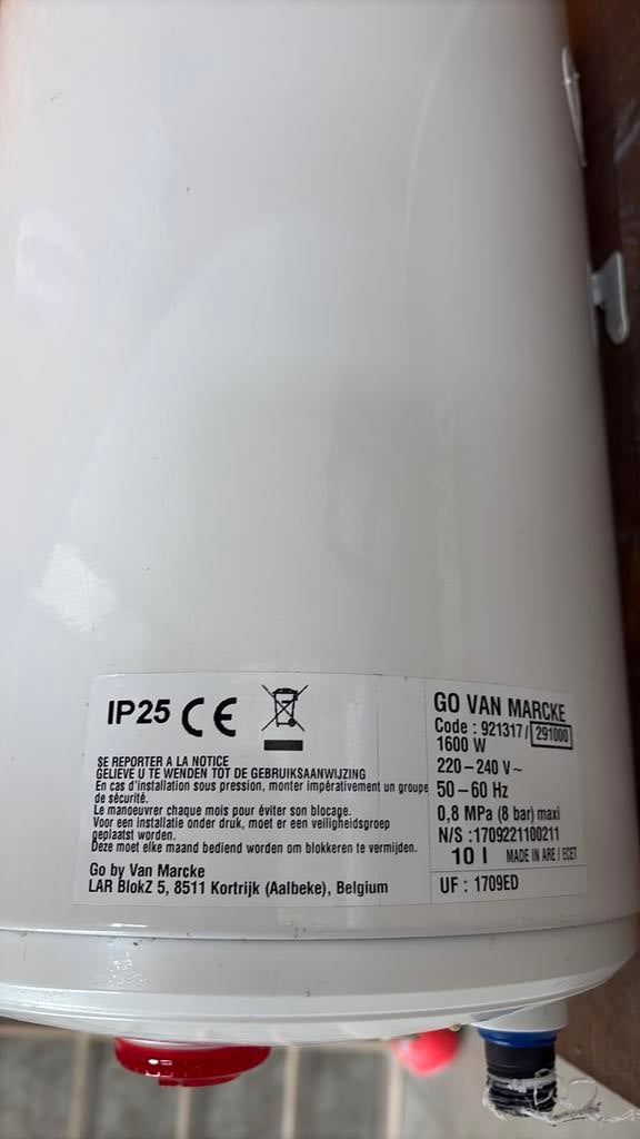 10l boiler warm water go van marcke, Ophalen, Zo goed als nieuw, Boiler