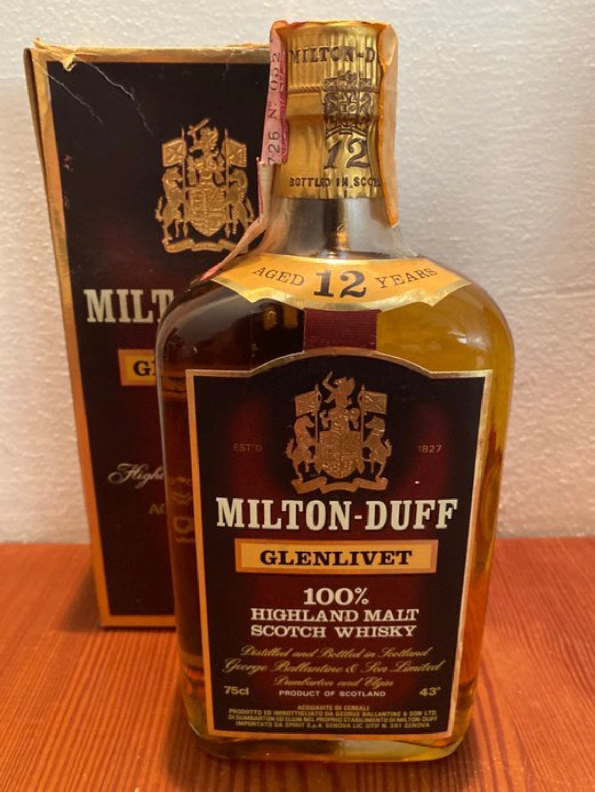 Miltonduff-Glenlivet 12 ans (années 1970) - 75 cl/ 43 %, Collections, Enlèvement ou Envoi, Comme neuf
