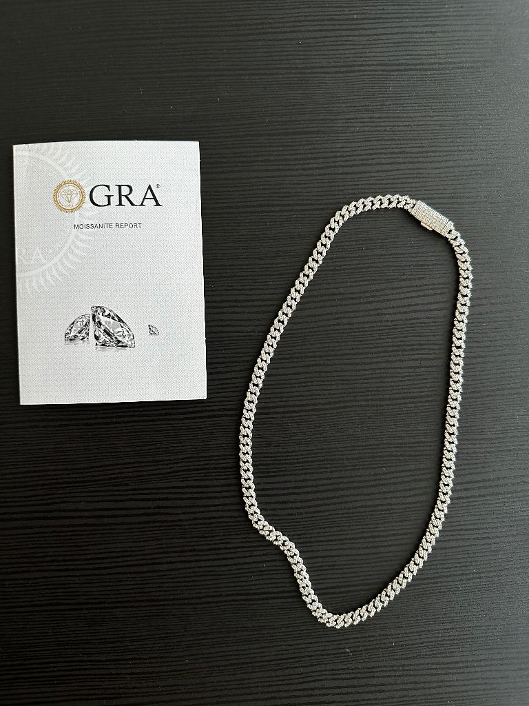 Cubaanse moissanietketting, Handtassen en Accessoires, Kettingen, Ophalen, Nieuw, Zilver, Grijs