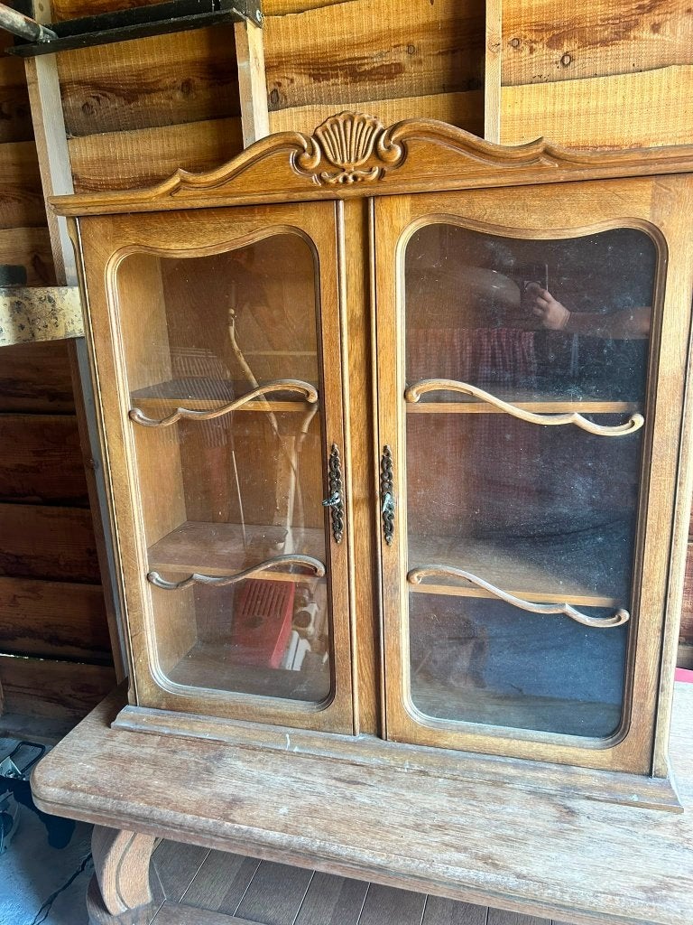 Houten hangkast met glas, Antiek en Kunst, Ophalen