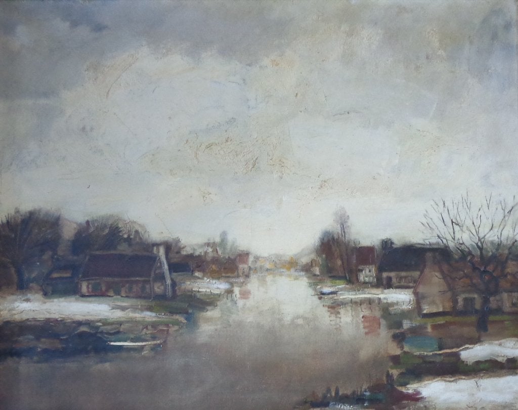 LUCIEN VAN DEN DRIESSCHE / LEIE / OLIEVERF 94x114cm KADER, Paysage, Expressionniste, Enlèvement, Toile