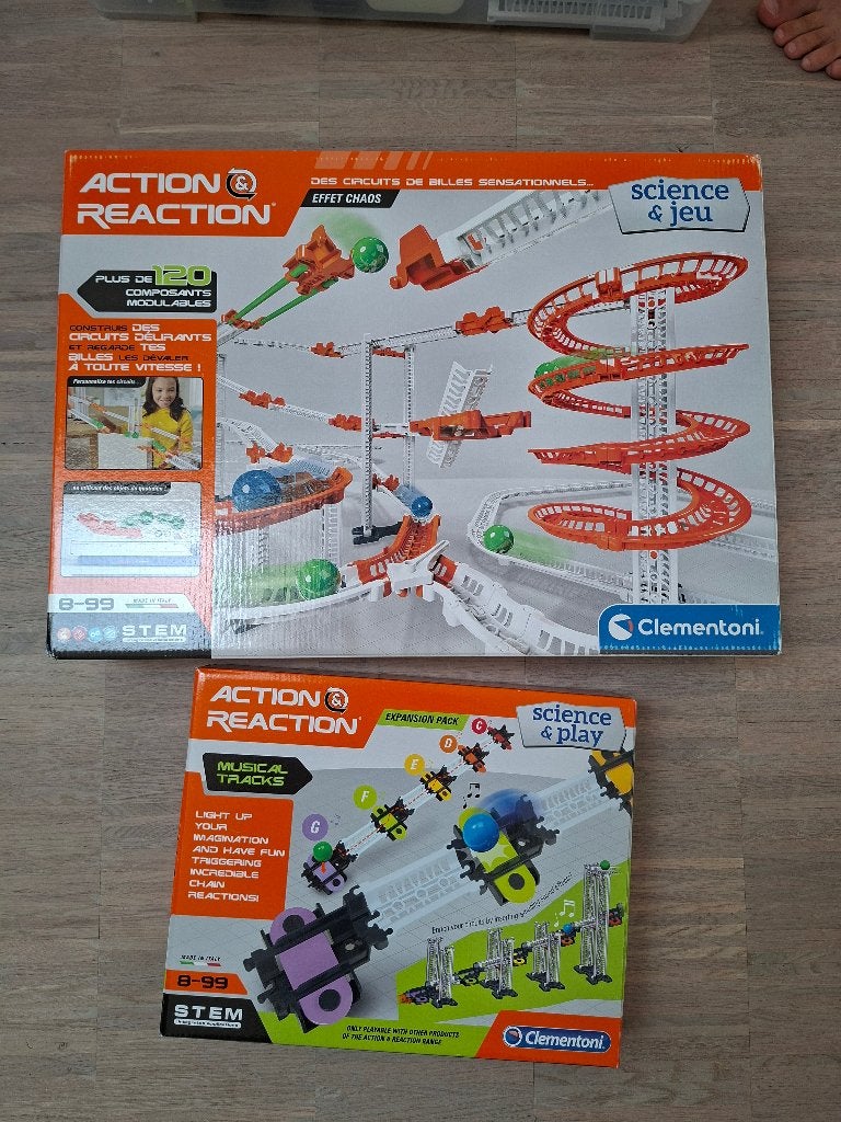 knikkerbaan action reaction clementori + 2x uitbreidingsset, Ophalen, Gebruikt