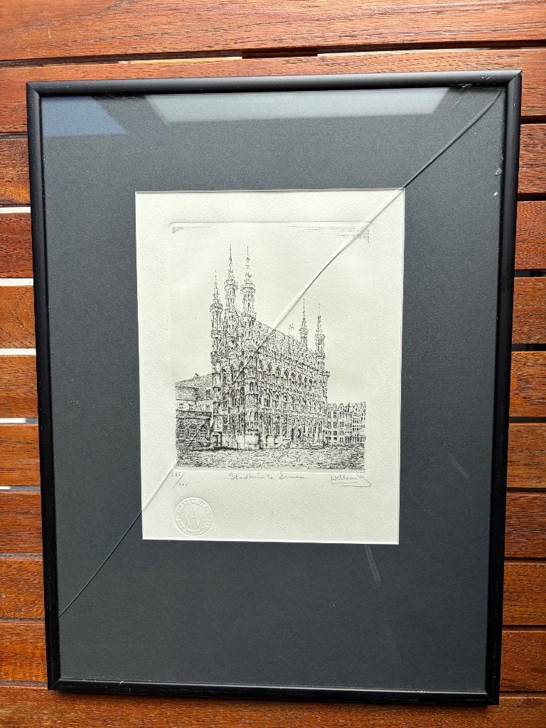Ets Stadhuis Leuven - André Wellens - Gesigneerd + Genummerd, Antiek en Kunst, Kunst | Etsen en Gravures, Ets, Genummerd, Gesigneerd
