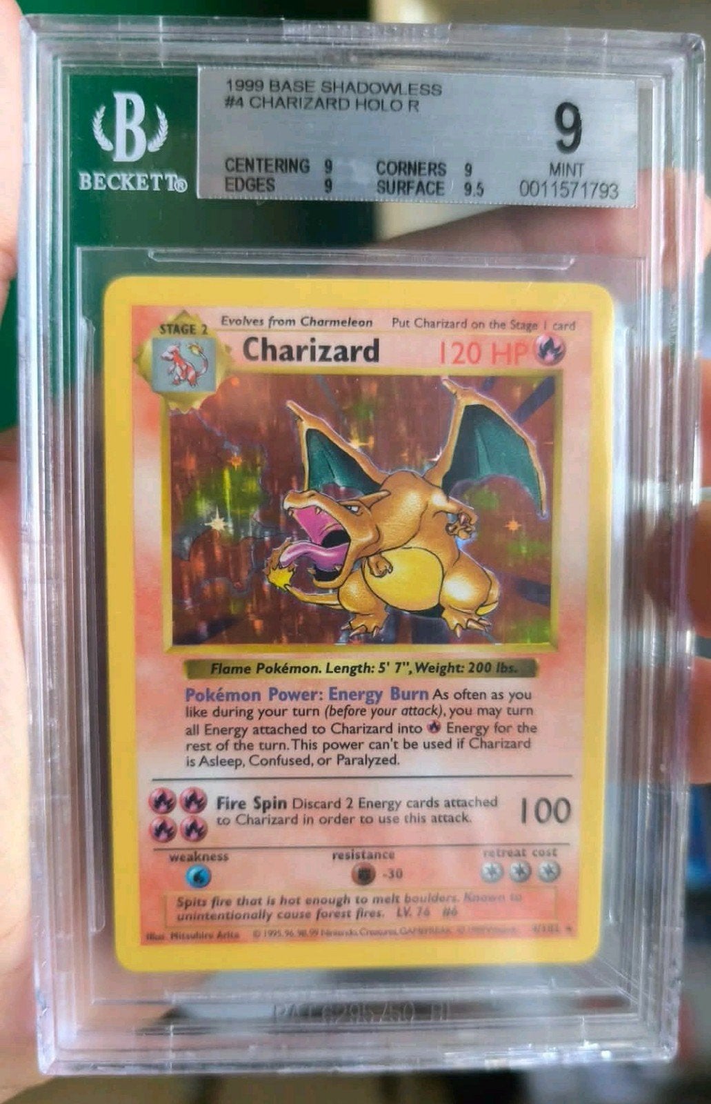 Kit de base Shadowless Charizard 1999 Holo BGS 9 Menthe, Neuf, Enlèvement ou Envoi, Foil, Cartes en vrac