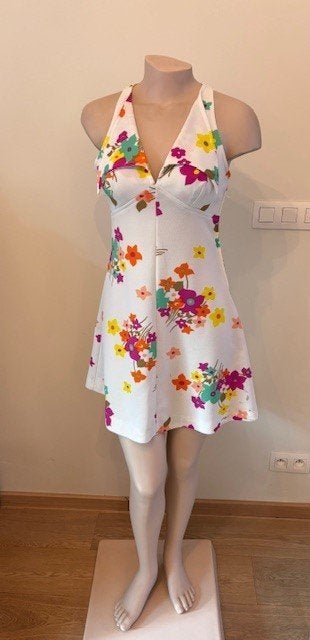 Vrolijke Vintage Retro Jurk (S), Meerkleurig, Ophalen of Verzenden, Maat 36 (S), Gedragen