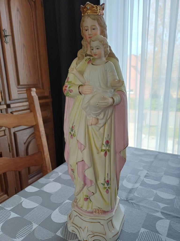Antieke bisque porselein, madonna en kind, Antiek en Kunst, Ophalen