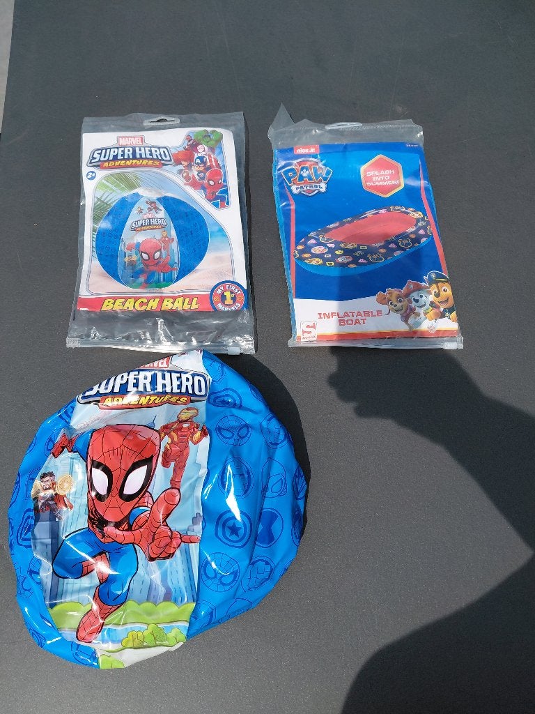 Opblaasbare strandballen Spiderman en boot Paw Patrol, Ophalen, Nieuw
