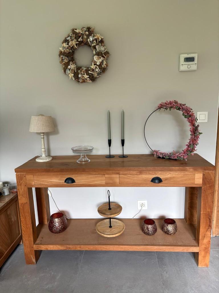 Teaken bijzet tafel, Ophalen, Gebruikt, Teak, 75 cm of meer