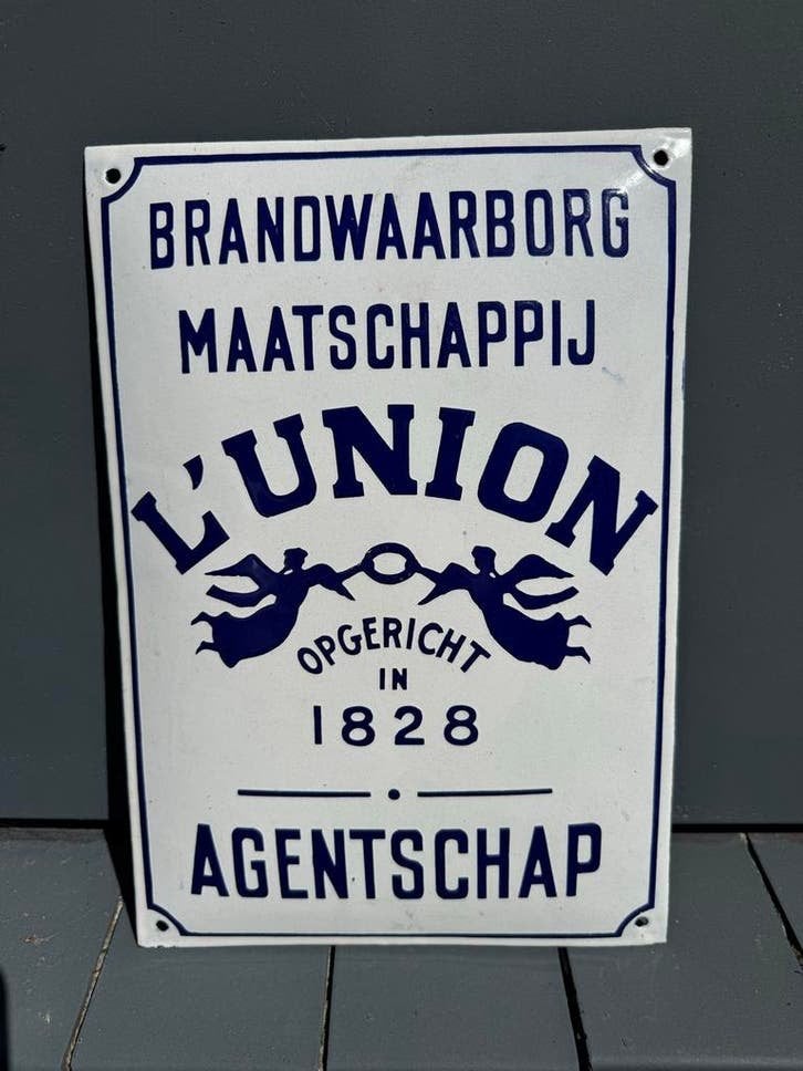 Emaille reclamebord Brandwaarborg Maatschappij L'Union, Antiek en Kunst