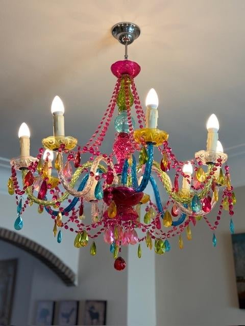 Lustre en verre Murano multicolore., Huis en Inrichting, Ophalen, Zo goed als nieuw, Glas, Verre de Murano multicolore