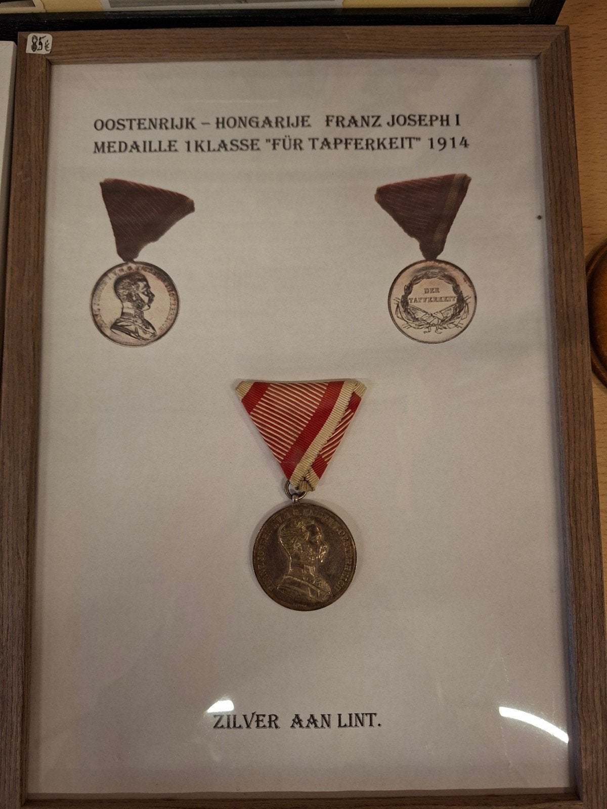 Medaille zilver Franz Joseph 1914 lint in kader, Ophalen of Verzenden