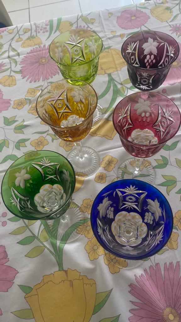 6 VERRES A VIN DU RHIN CRISTAL COULEUR, Enlèvement