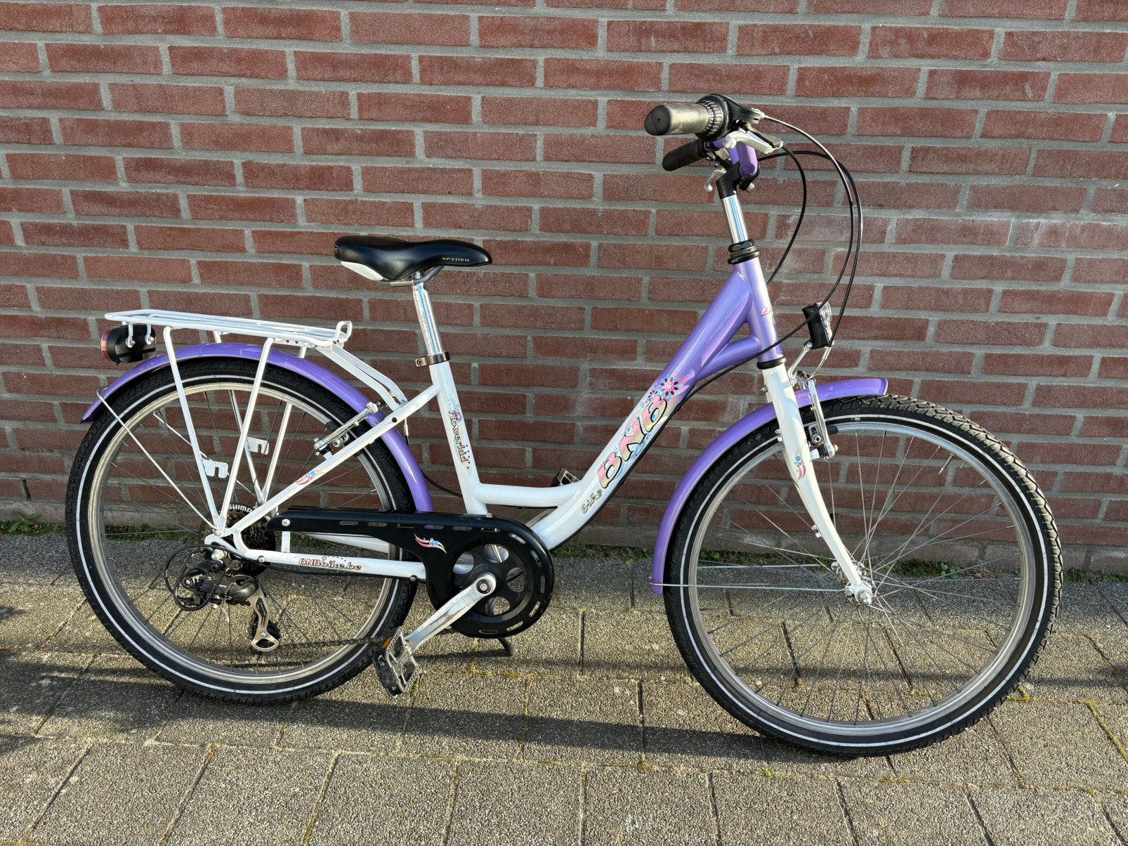 BNB Flowerkid 24 inch meisjesfiets paars/wit – 7 speed, Ophalen, Velgrem, Versnellingen, Gebruikt