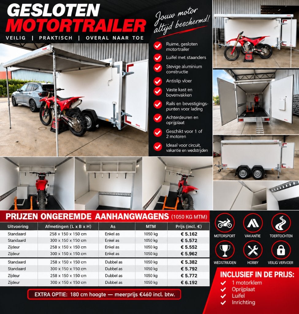 VDM-motorcross gesloten aanhangwagen, Ophalen, Nieuw