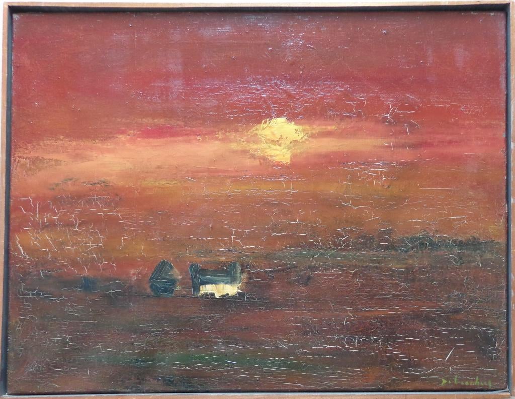PAUL DE LEENHEER / AVONDSCHEMERING / OLIEVERF DOEK / 42x54cm, Enlèvement ou Envoi