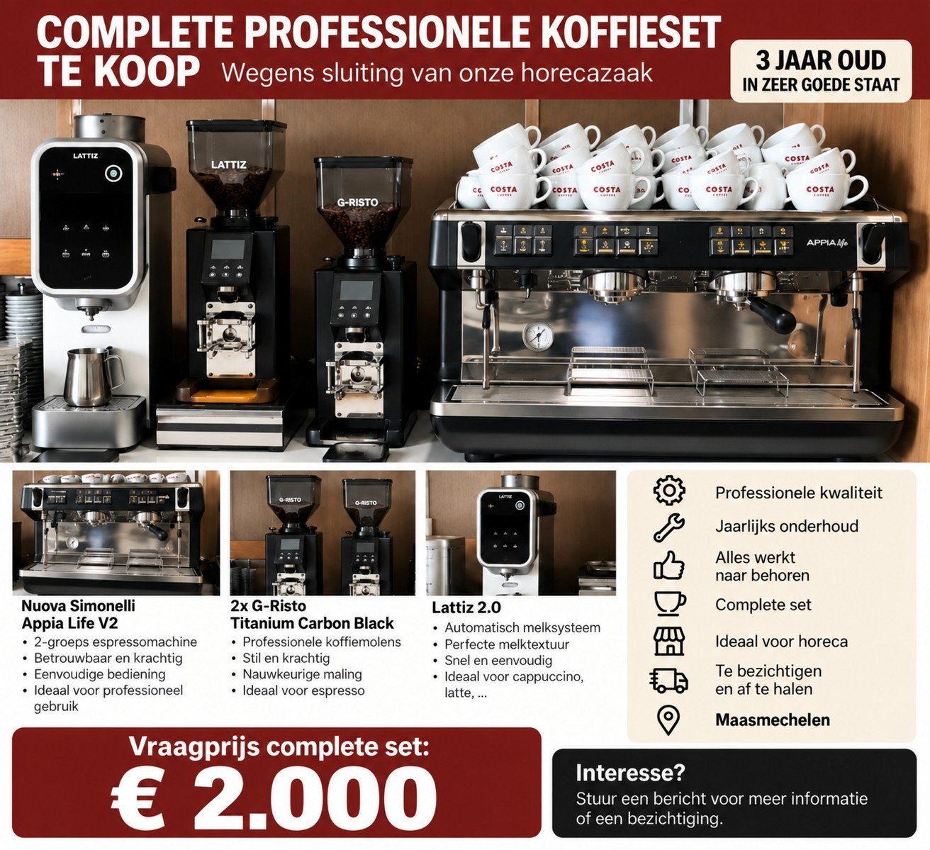 Nuova Simonelli Appia Life + 2 molens + Lattiz 2.0, Articles professionnels, Enlèvement, Utilisé, Café et Espresso