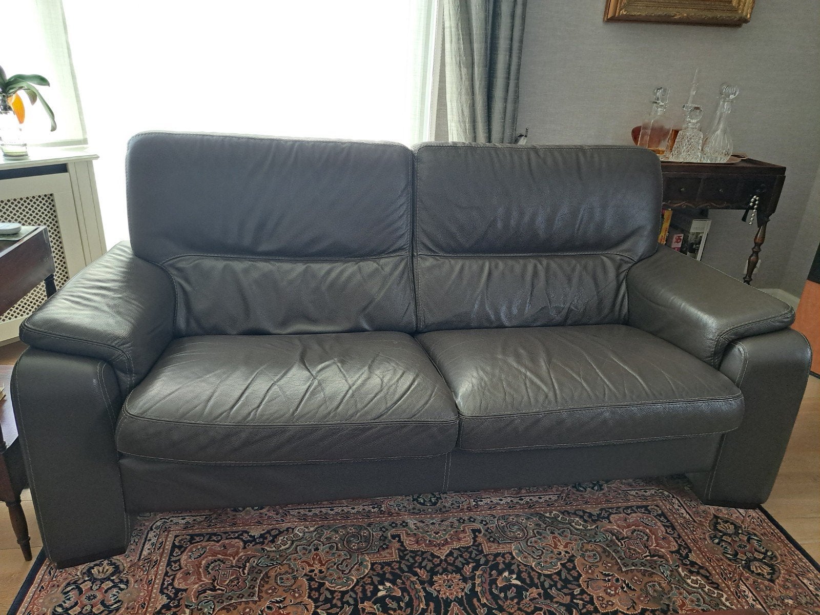 Lederen Recor salon 3zit en fauteuil  goede staat 175 €, Huis en Inrichting, Ophalen, Gebruikt, Rechte bank, 200 tot 250 cm