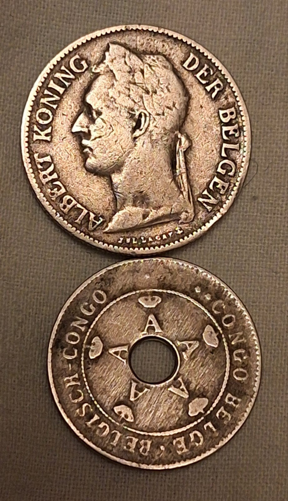 Set van 2 koloniale munten Belgisch-Congo (1925 & 1926) – Al, Verzenden