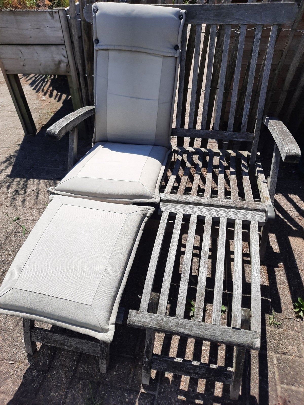 Dubbele verstelbare teak ligzetel, Tuin en Terras, Ophalen