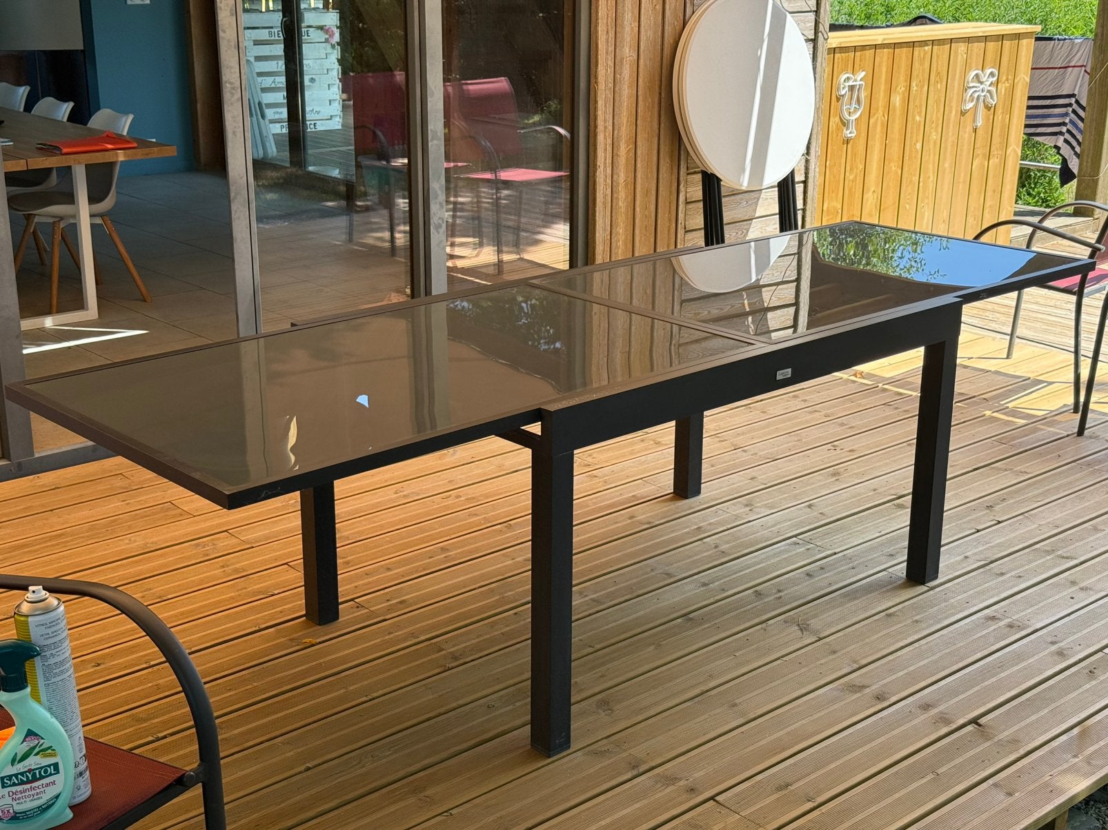 Table exterieure extensible en alu et verre, Jardin & Terrasse, Enlèvement, Utilisé, Rectangulaire, Aluminium