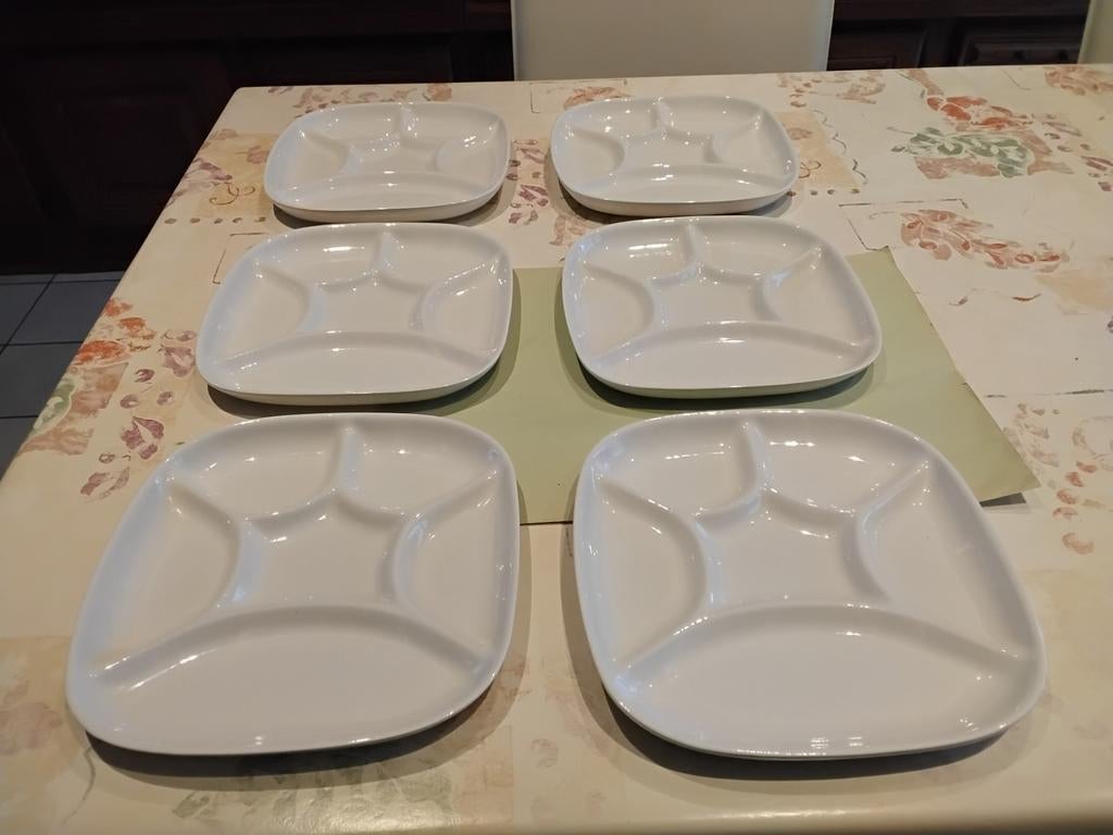 6 Mooie fondueborden + Doos met 6 fonduevorken, Enlèvement, Comme neuf, Assiettes(s)
