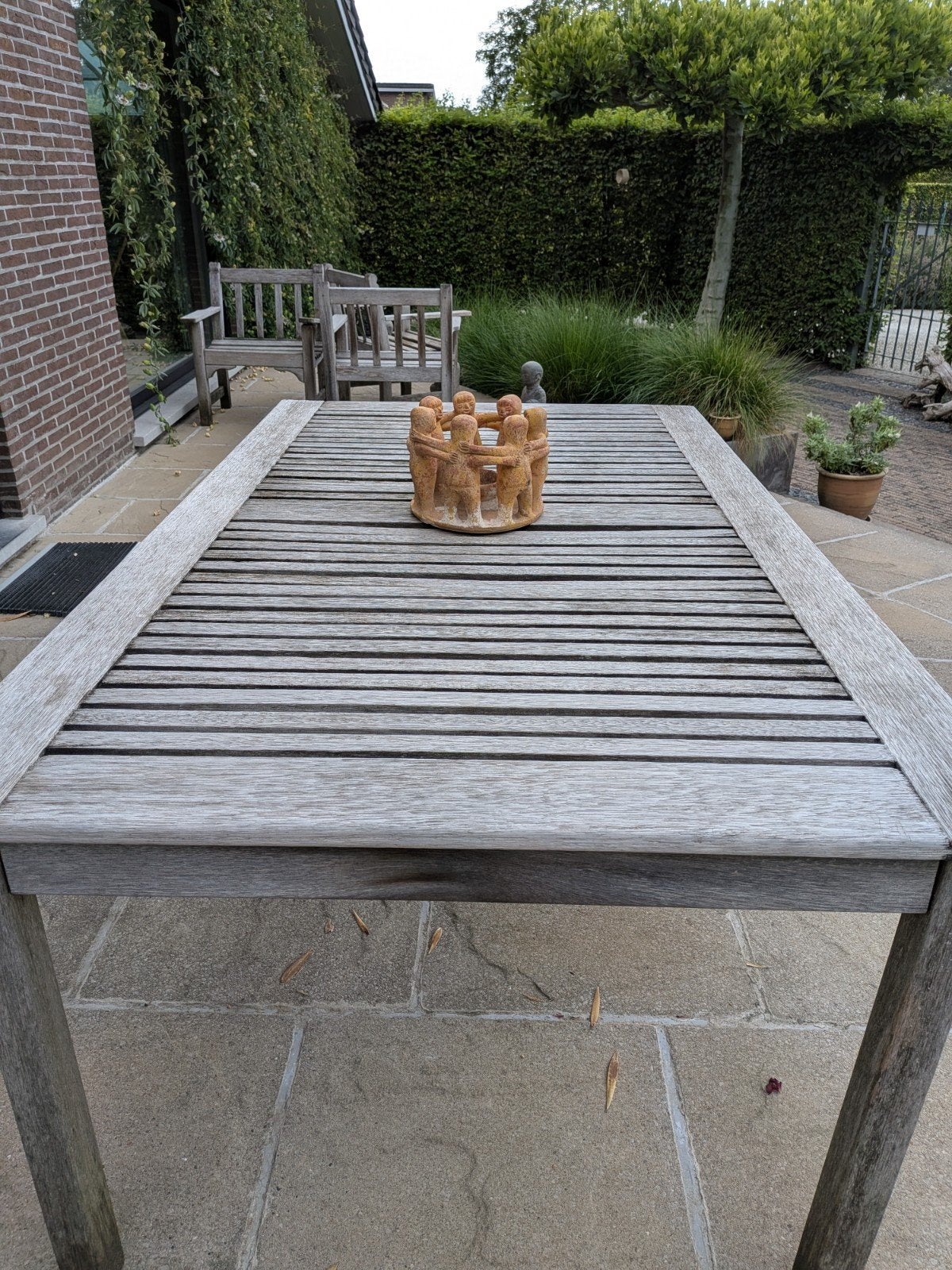 Tafel + 6 stoelen in teak + 6 kussens, Tuin en Terras, Ophalen