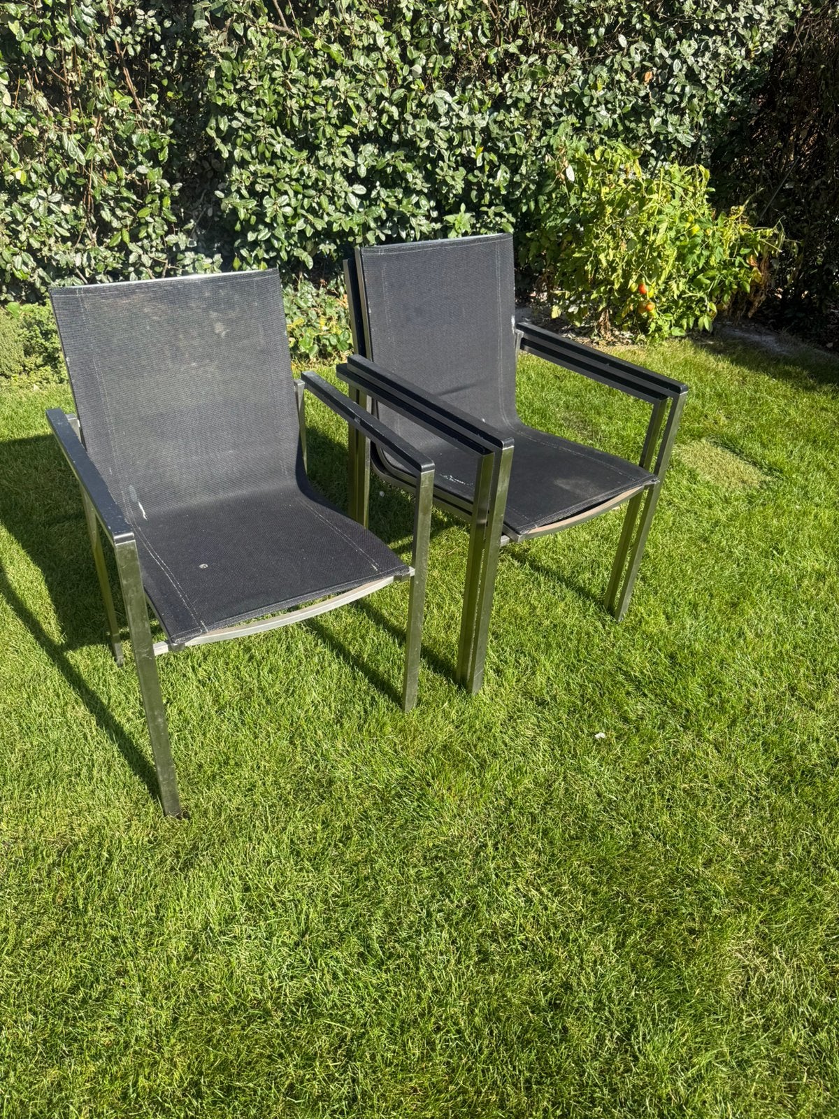 8 inox stoelen en 2 inox ligstoelen, Tuin en Terras, Ophalen, Gebruikt, Rvs, Stapelbaar
