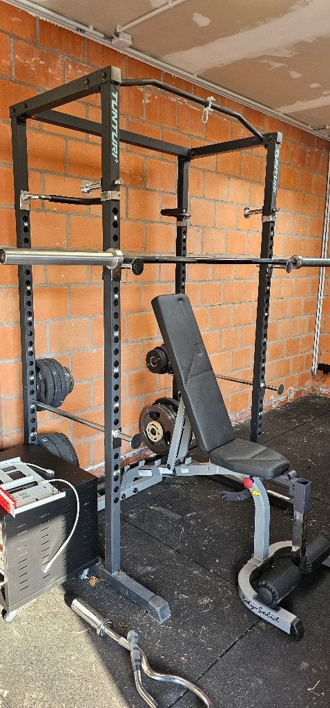 Home Gym Powerrack + bars + gewichten, Sport en Fitness, Fitnessmaterialen, Ophalen, Gebruikt, Benen, Halterset