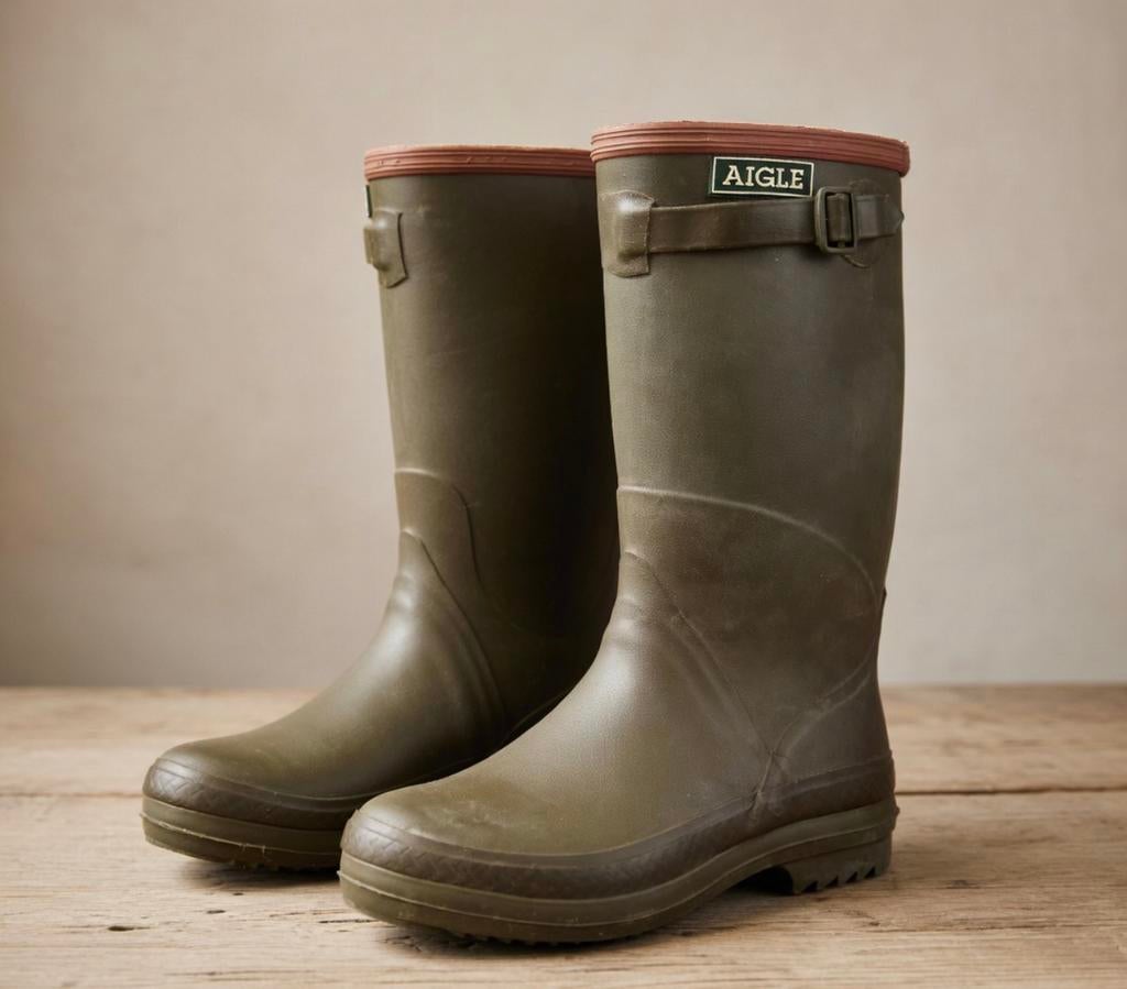 AIGLE - Bottes caoutchouc kaki - Taille 31 - Très bon état, Jardin & Terrasse, Vêtements de travail, Enlèvement, Utilisé, Bottes