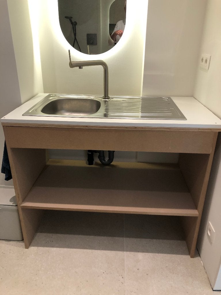 Évier en INOX complet avec robinet et siphon, Bricolage & Construction, Sanitaire, Comme neuf, Lavabo, Inox, Enlèvement