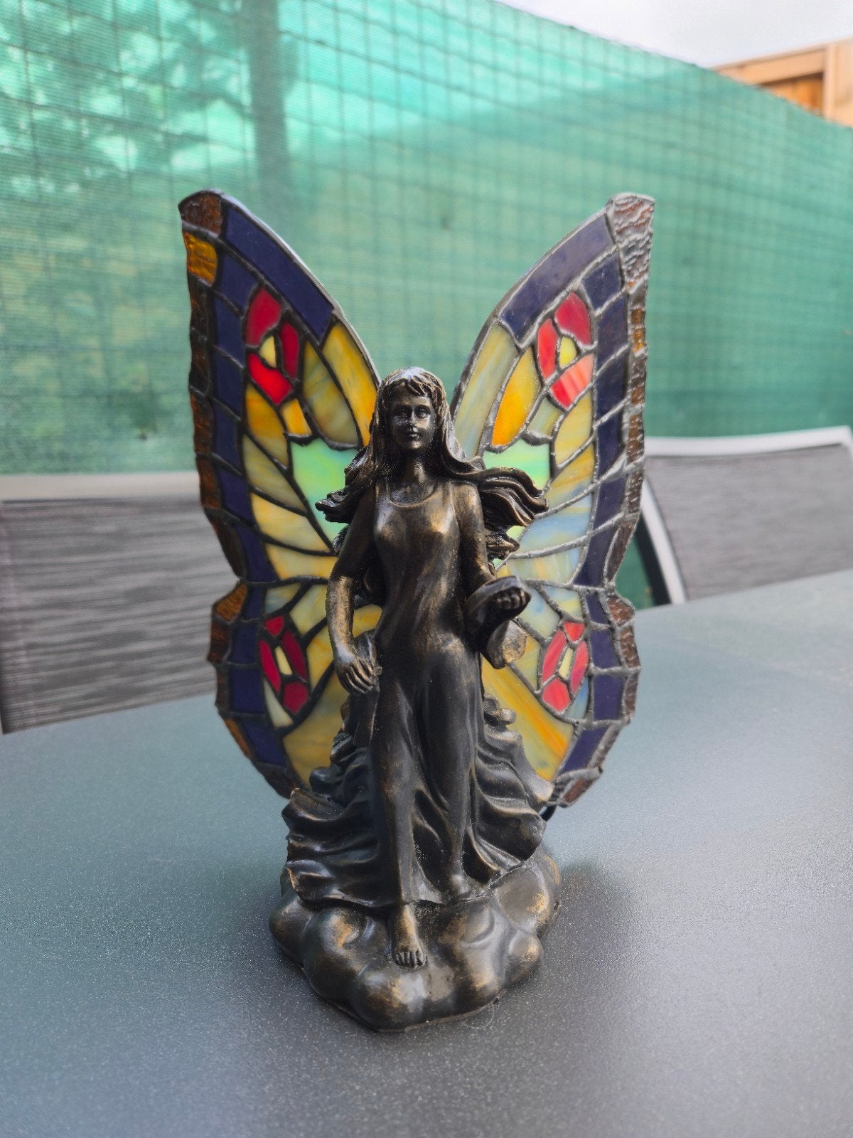 paarse glas in lood lady butterfly bureau lamp tiffany styl, Antiquités & Art, Enlèvement