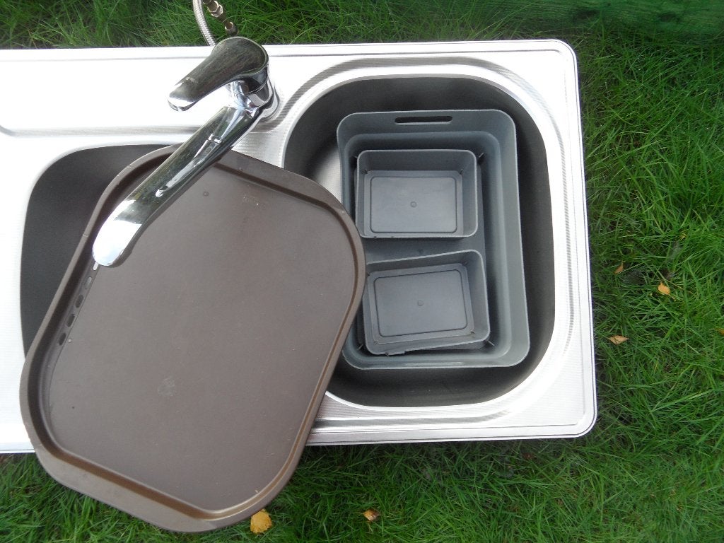 Inbouw Inox (RVS) dubbele spoelbak met kraan ., Ophalen, Gebruikt, 100 tot 150 cm, 25 tot 50 cm