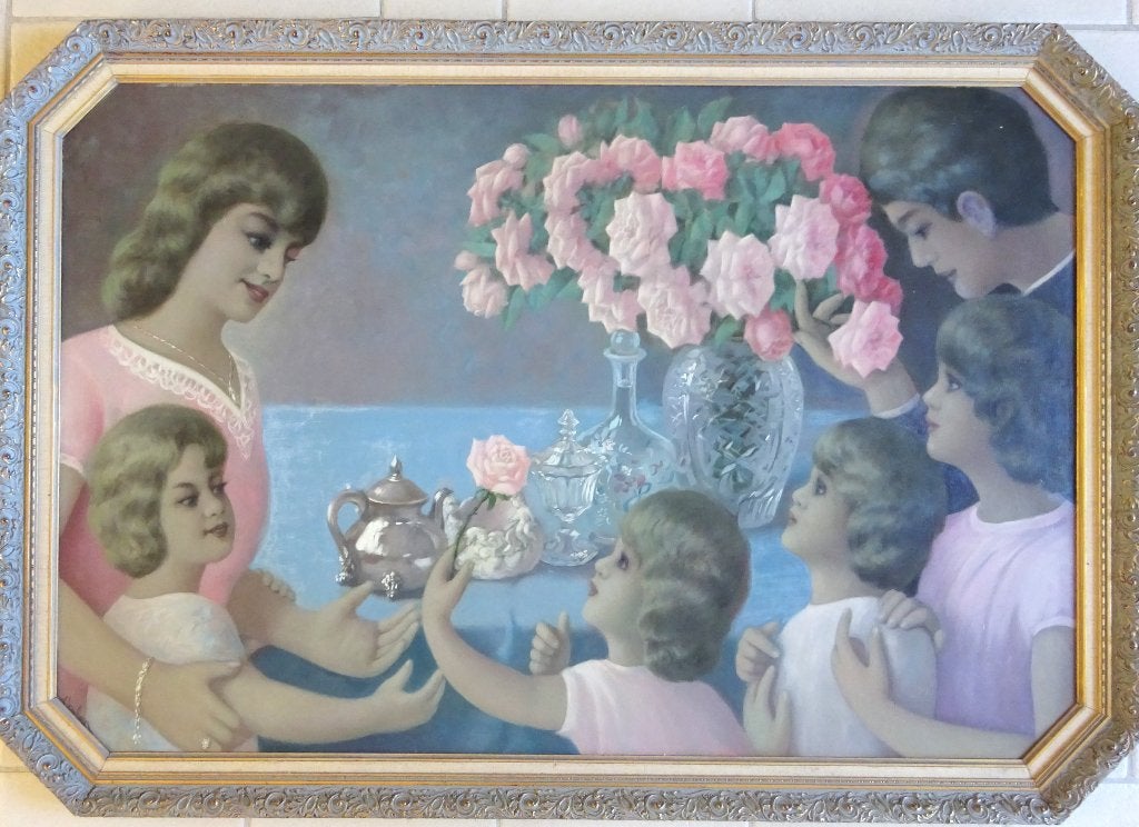 André Tahon, 1907-1985, Familie, Paneel, 81 x 122 cm, Antiek en Kunst, Kunst | Schilderijen | Klassiek, Ophalen, Paneel, Portret of Personen
