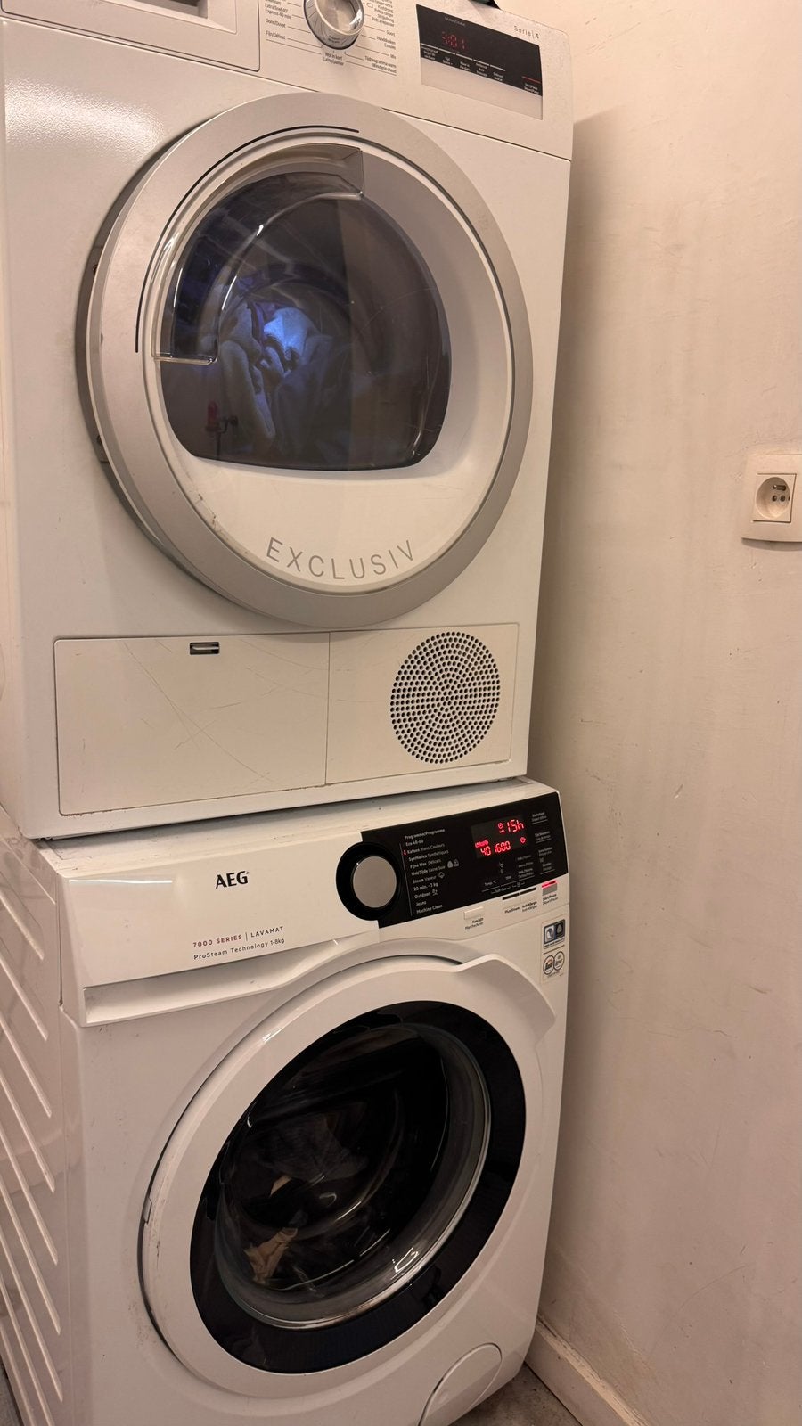 Wasmachine AEG 7000 serie steam + droogkast BOSCH warmtepomp, Ophalen, Zo goed als nieuw