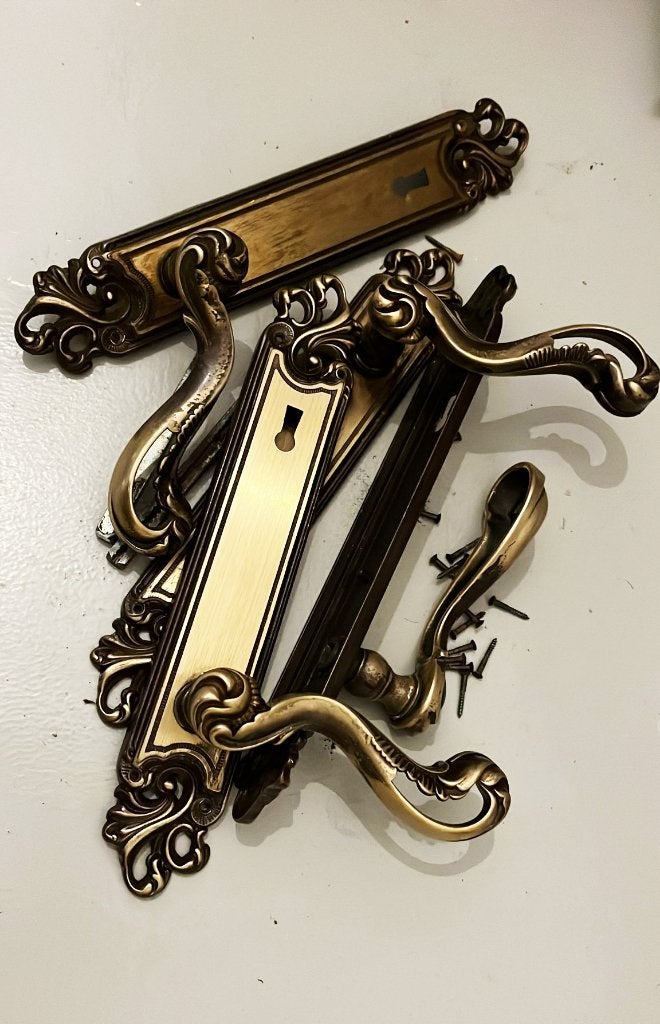 8 paires de poignées de porte en laiton, style classique, Enlèvement, Utilisé, Métal, Classique