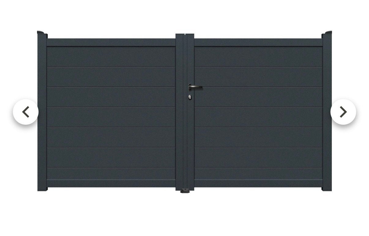 Portail pivotant Elsealu 300 cm, Jardin & Terrasse, 200 cm ou plus, Portail battant, Aluminium, Comme neuf