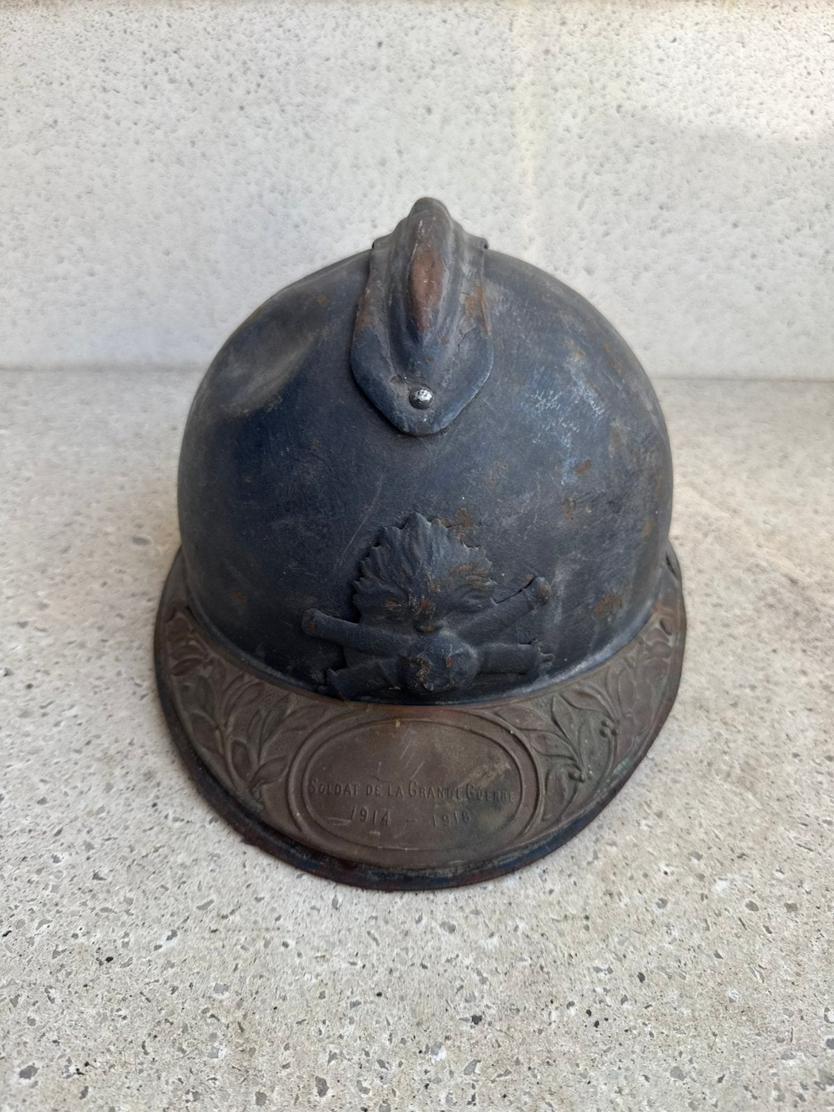 Wo1 Franse artillerie helm met plaat, Verzamelen, Militaria | Algemeen, Ophalen of Verzenden