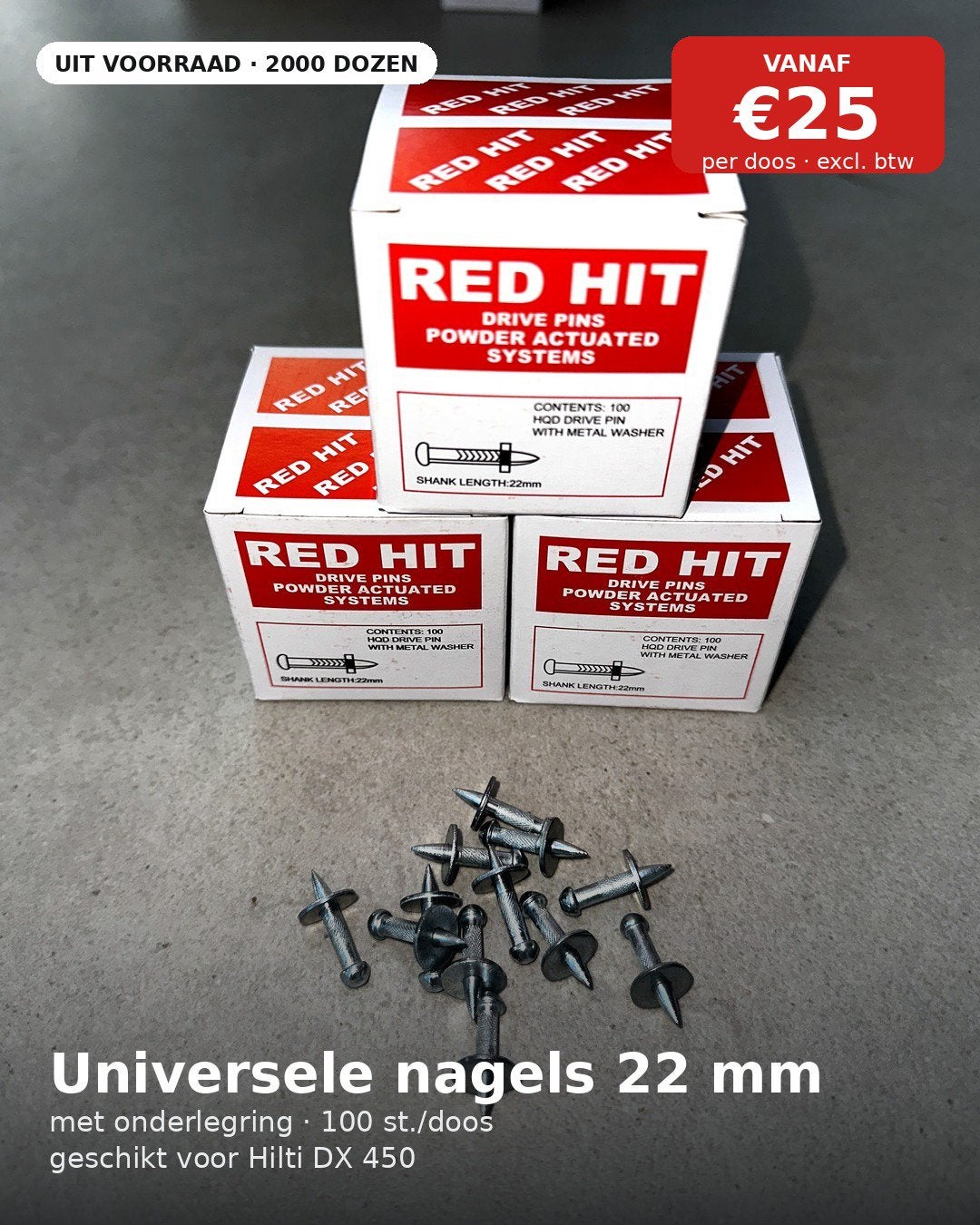 Universele nagels 22 mm met onderlegring — 100 st./doos, Enlèvement ou Envoi, Comme neuf