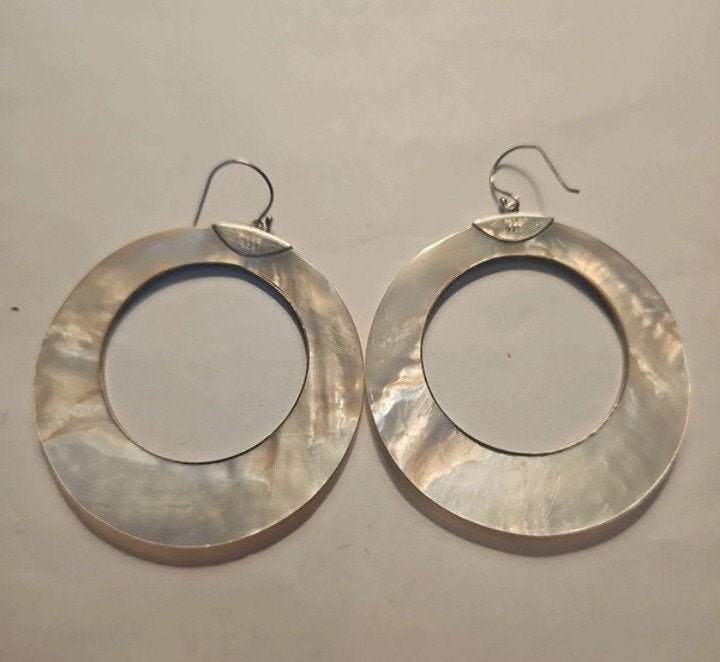 boucles d'oreilles nacre et argent 925, Handtassen en Accessoires, Ophalen, Hangers, Beige, Zo goed als nieuw