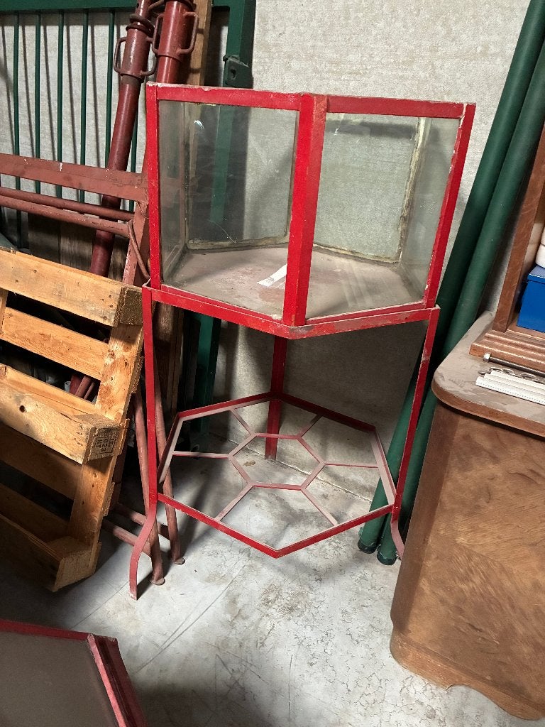 VERLAAGDE PRIJS ! Vintage aquarium in zeshoekvorm-terrarium, Meuble d'aquarium, Enlèvement, Utilisé, Couvercle inclus