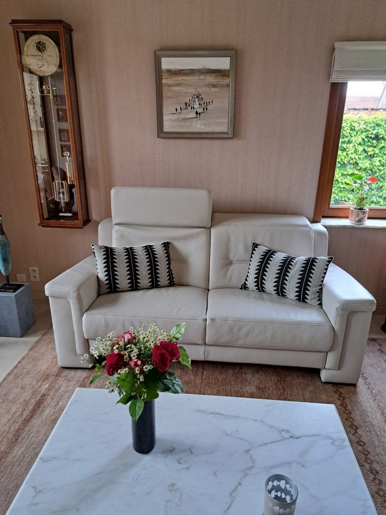 Set van 2 witte lederen 2-zits relaxzetels, Huis en Inrichting, Ophalen, Gebruikt, 100 tot 125 cm, 150 tot 200 cm